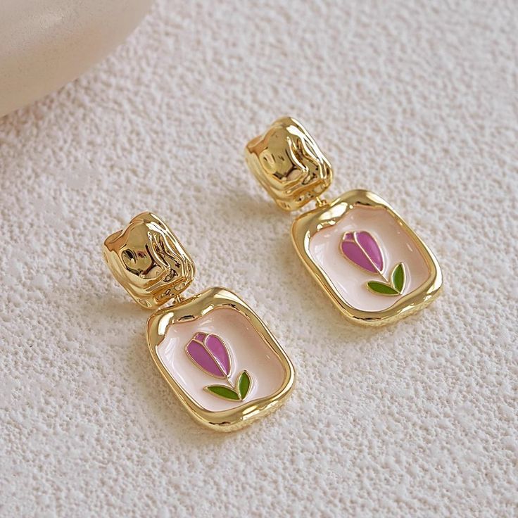 tulip enamel earrings